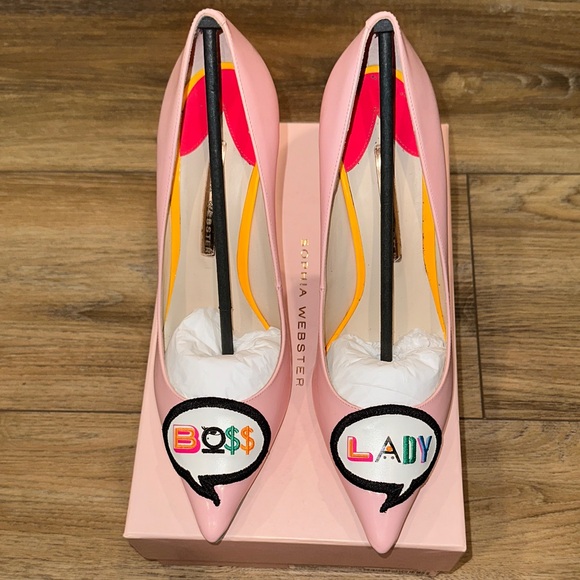 Sophia Webster Pink Embellished “BOSS LADY” Pointed Toe Pumps - Picture 2 of 4